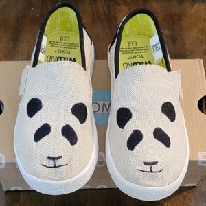 Tiny TOMS Panda Embroidered Avalon Slip-Ons, Size Toddler 10, EUC